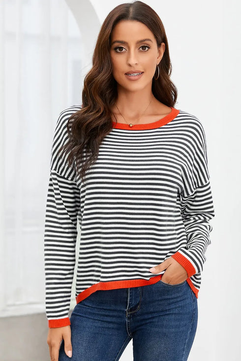 'Jolene' Striped Drop Shoulder T-Shirt - Celes Fashion